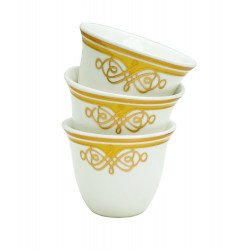 طقم فناجين قهوة سعودية 12 قطعة بلون سكري مزخرفة بالذهبي