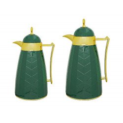 طقم ترامس شاهي لون أخضر بمسكة ذهبي قطعتين حجم 0.75 لتر - 1 لتر