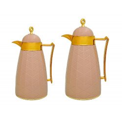 طقم ترامس شاهي لون بيج بمسكة ذهبي قطعتين حجم 0.75 لتر - 1 لتر