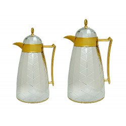 طقم ترامس شاهي لون فضي بمسكة ذهبي قطعتين حجم 0.75 لتر - 1 لتر طقم ترامس شاهي لون فضي بمسكة ذهبي قطعتين حجم 0.75 لتر - 1 لتر