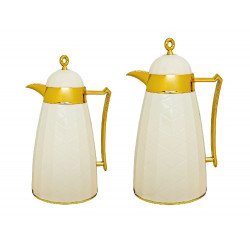 طقم ترامس شاهي لون سكري بمسكة ذهبي قطعتين حجم 0.75 لتر - 1 لتر