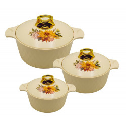 طقم حافظات طعام بيج مزخرف 3 قطع حجم 2.5-3.5-5 لتر