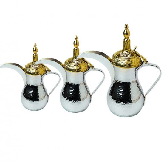 طقم دلة للقهوة العربية ثلاثة مقاسات ذهبي وكروم