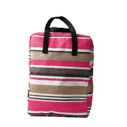 شنطة قماش مقلم وردي وبيج