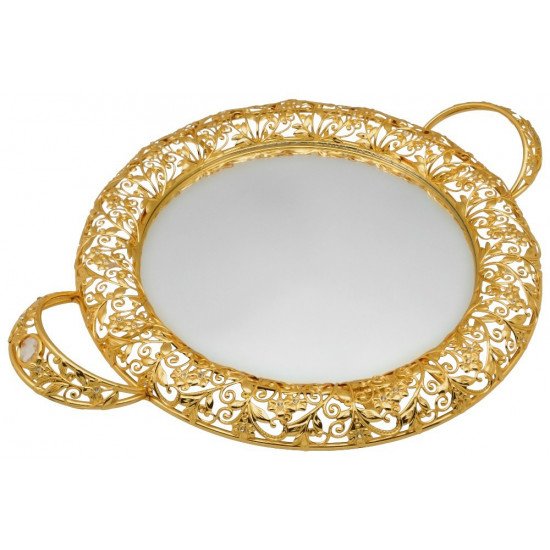صينية تقديم بمراية ذهبية دائرية الشكل حجم كبير