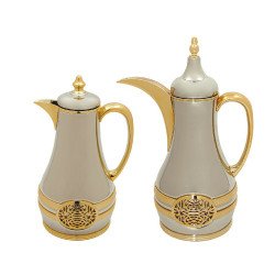 طقم ترامس فاخر باصرة للشاي بلون كروم و ذهبي قطعتين حجم 1 - 1 لتر طقم ترامس فاخر باصرة للشاي بلون كروم و ذهبي قطعتين حجم 1 - 1 لتر