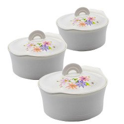 طقم حافظات طعام أبيض مزخرف 3 قطع حجم 2.5-3.5-5  لتر طقم حافظات طعام أبيض مزخرف 3 قطع حجم 2.5-3.5-5  لتر