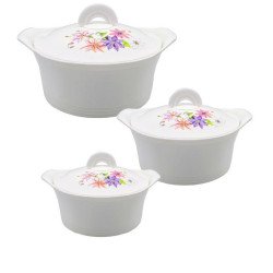 طقم حافظات طعام أبيض مزخرف 3 قطع حجم1-1.5-2.5  لتر طقم حافظات طعام أبيض مزخرف 3 قطع حجم1-1.5-2.5  لتر