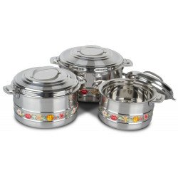 طقم حافظات طعام استيل 3 قطع حجم 4-6-8 لتر  طقم حافظات طعام استيل 3 قطع حجم 4-6-8 لتر