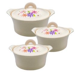 طقم حافظات طعام بيج مزخرف 3 قطع حجم 2.5 - 3.5- 5  لتر طقم حافظات طعام بيج مزخرف 3 قطع حجم 2.5 - 3.5- 5  لتر