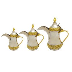 طقم دلة فاخر للقهوة العربية باصرة ذهبي وفضي 3 قطع  طقم دلة فاخر للقهوة العربية باصرة ذهبي وفضي 3 قطع