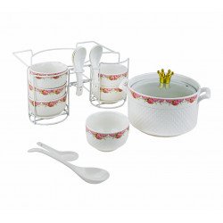 طقم شوربة لون ابيض ومزين بالأحمر 16 قطعة طقم شوربة لون ابيض ومزين بالأحمر 16 قطعة