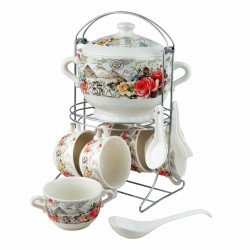 طقم زبديات شوربة لون أبيض رسمة ورد 16 قطعة  طقم زبديات شوربة لون أبيض رسمة ورد 16 قطعة